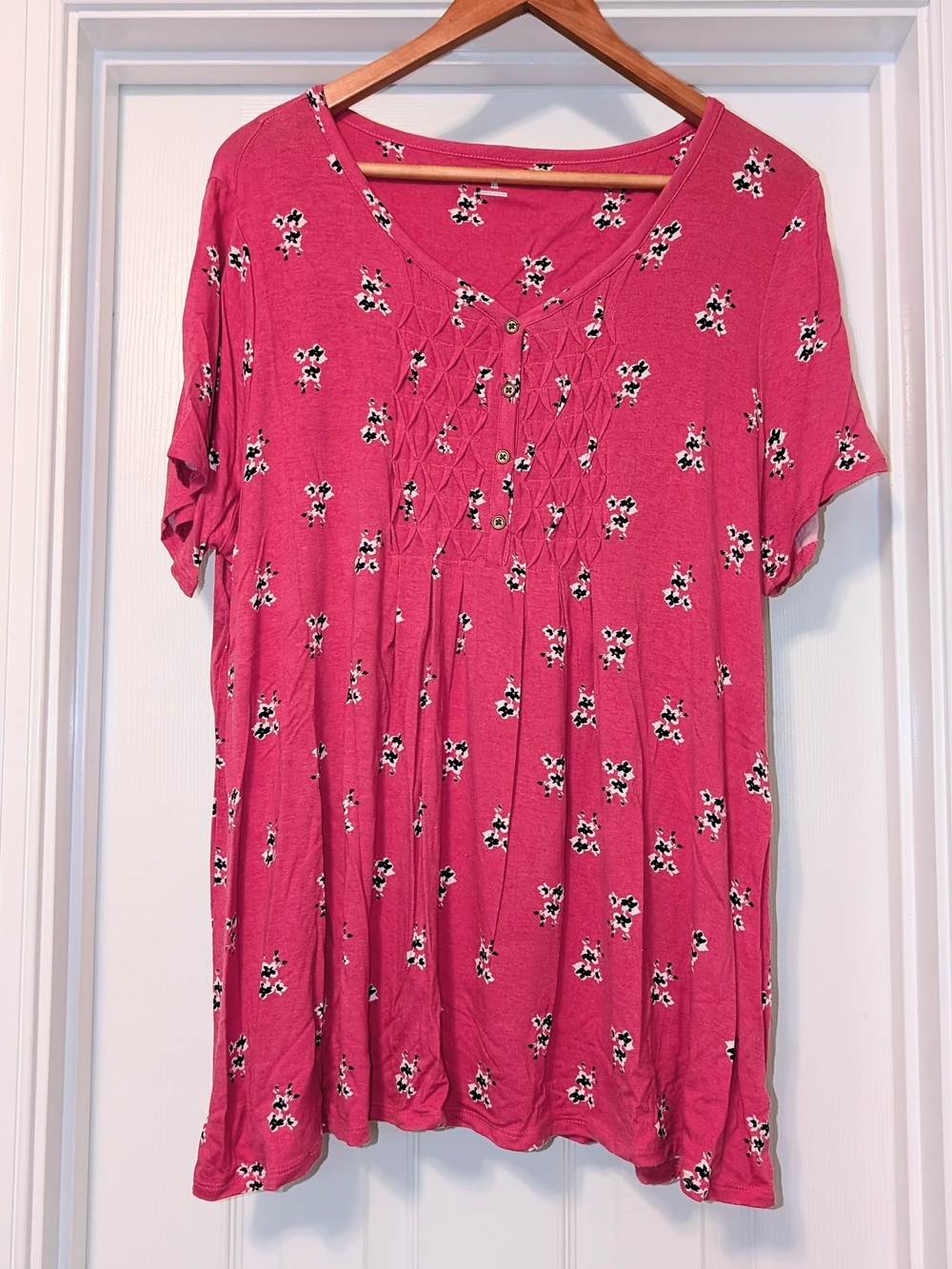 Kim Rogers Raspberry Pink Floral Button-Front Knit Tunic
